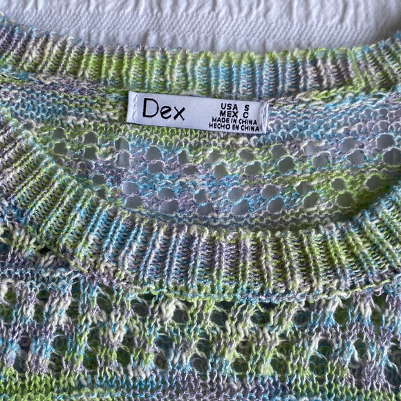 Dex crocheted knit sweater in pastels of mint green, mauve, blue and cream. S - Picture 2 of 7